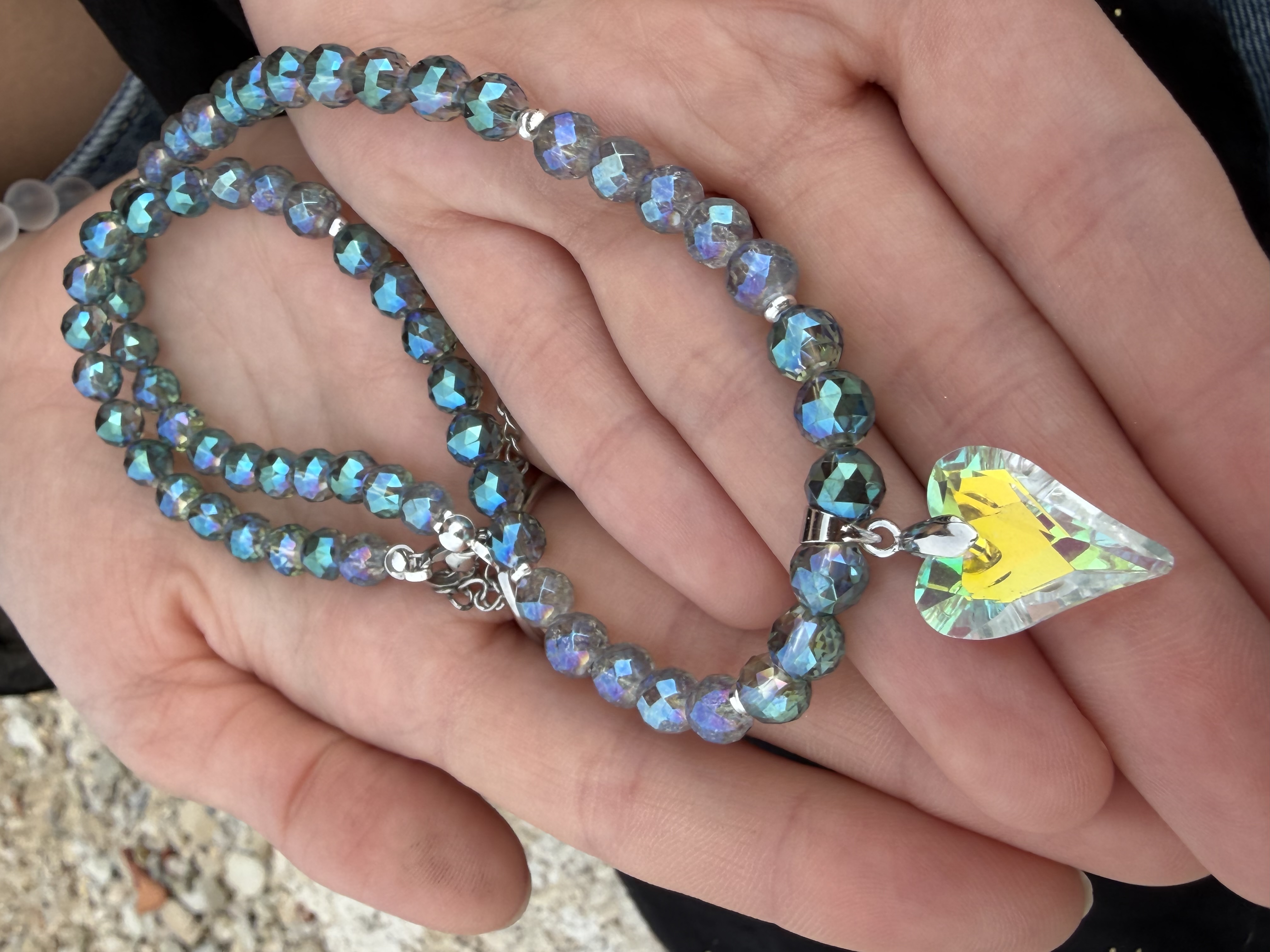 Aqua aura, swarovski srdce - Svetlo lagúny