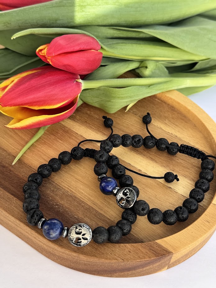 Lávový kameň, lapis lazuli - pánsky náramok