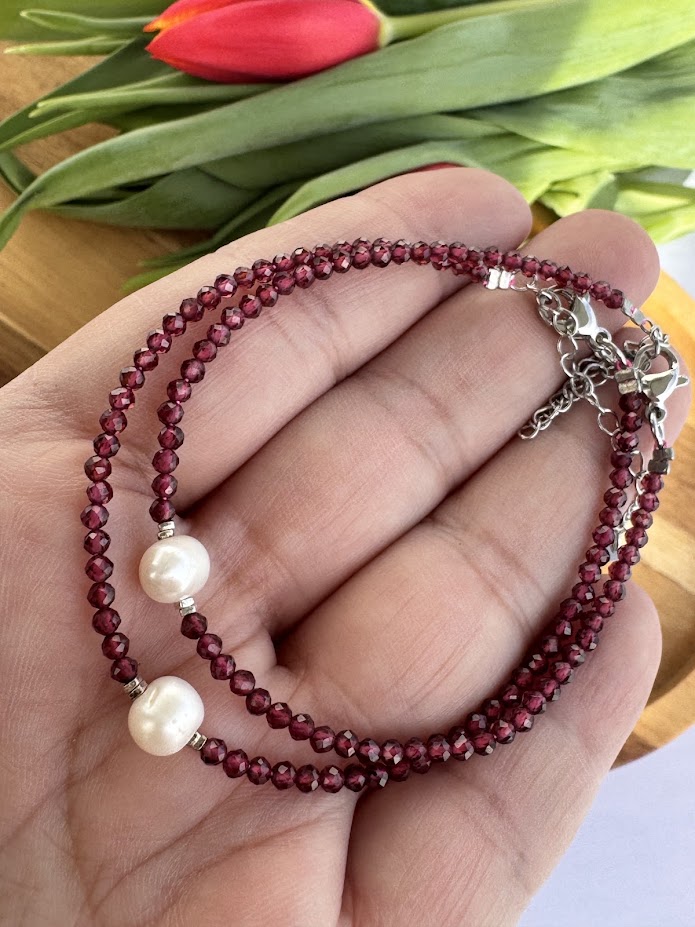 Granát, perla - fazet 2 mm