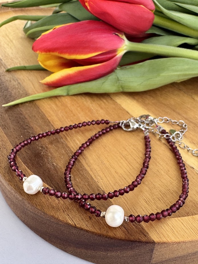 Granát, perla - fazet 2 mm