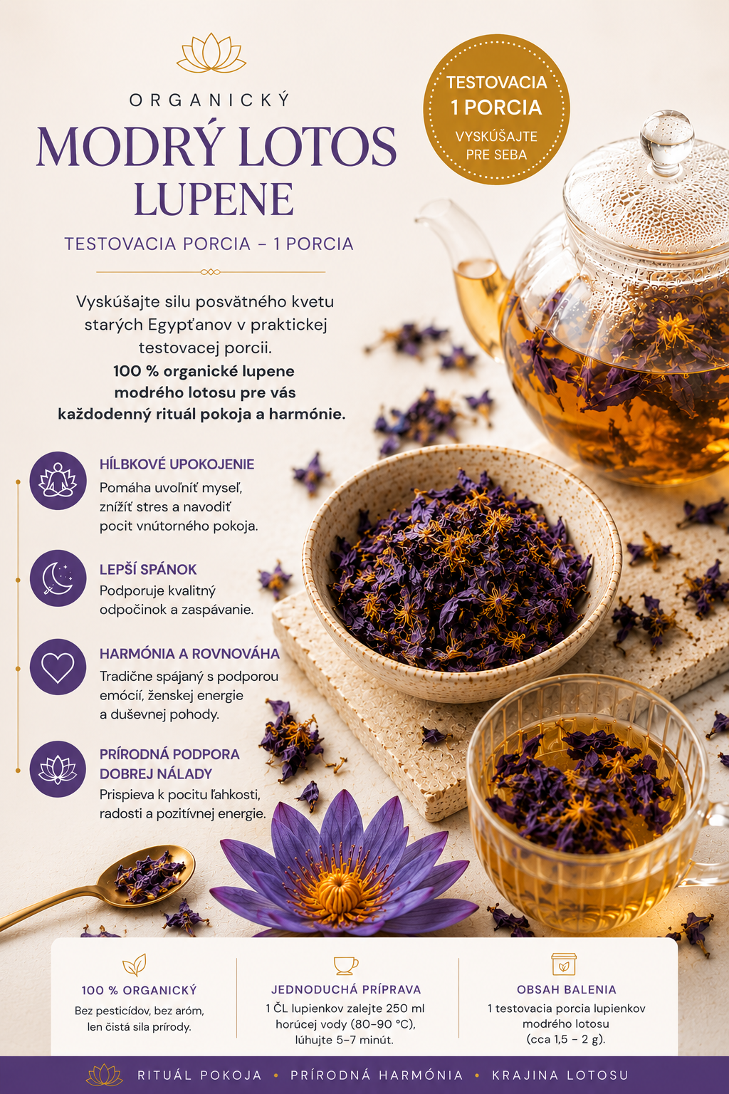 Organický modrý lotos – lupene | Testovacia 1 porcia