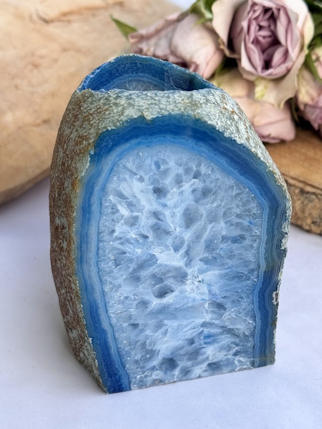 Achát svietnik modrý